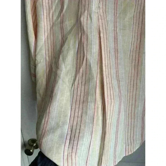 CHICO'S No Iron 100% Linen Top Size 2 M L White Orange Striped - Picture 10 of 10